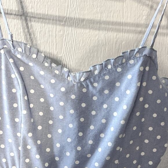 Mi Ami Mini Polka Dot Dress Spag Sraps Sweetheart Neckline Coquette Tiered SZ L - Picture 2 of 12